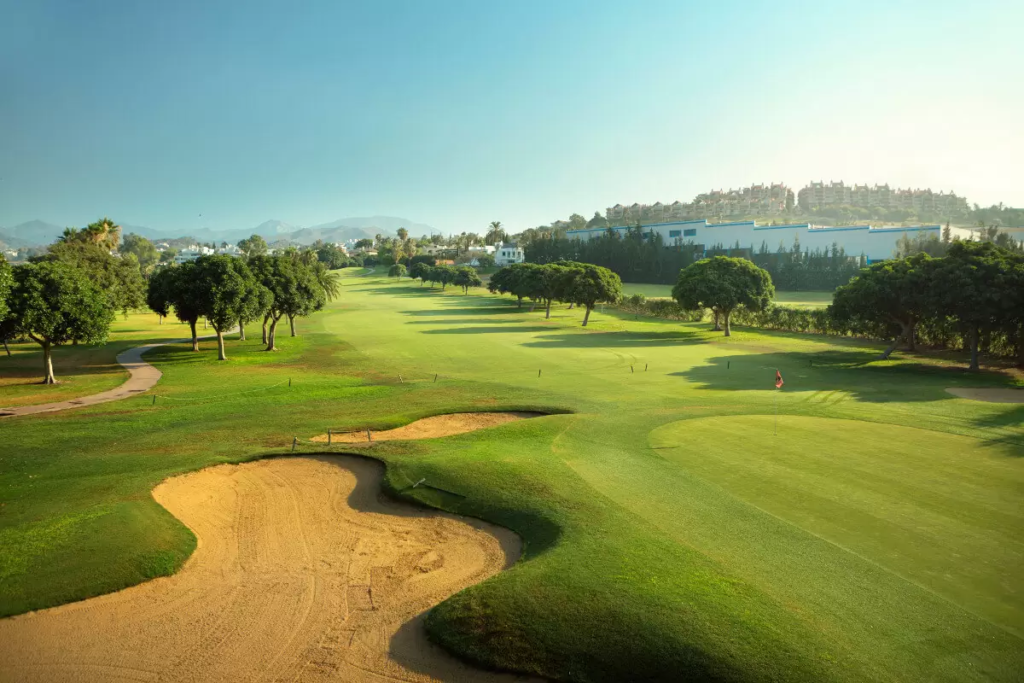 Scenic tee-off at Aloha Golf Club Marbella, Spain