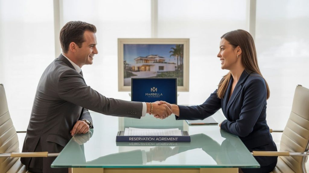 Signing a reservation contract for a luxury villa in Marbella