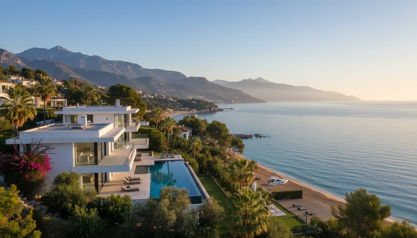 Luxury gated community in Marbella with modern villas and sea views