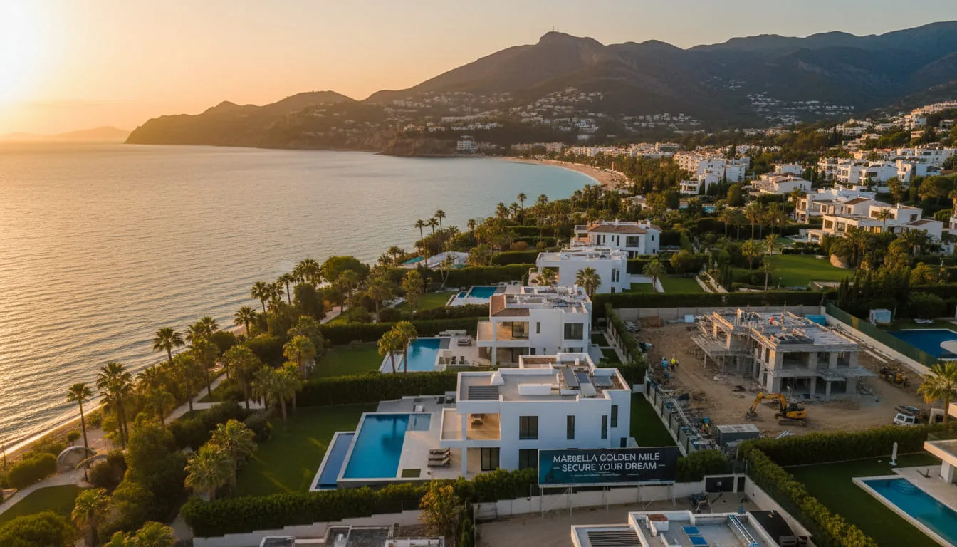 Marbella Golden Mile beachfront villa representing €5.2M off-plan purchase with Bank of Spain escrow protection and construction milestone verification