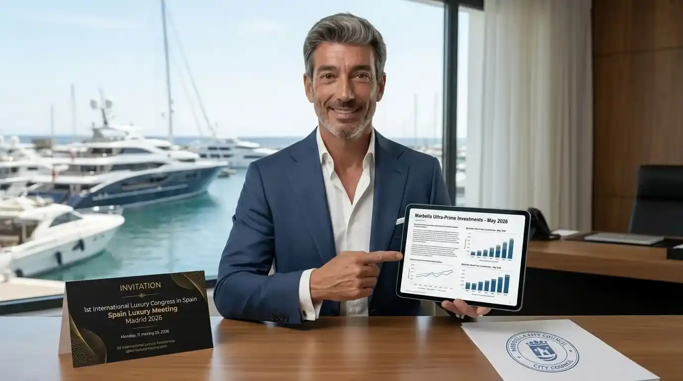 Professional real estate advisor at Gonzo Realtor analyzing Marbella market trends for the Spain Luxury Meeting inaugural congress.