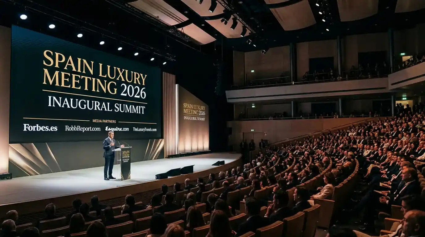 Interior view of the 1st International Luxury Congress in Spain held in Madrid 2026 with Media Partners Forbes and Esquire logos.